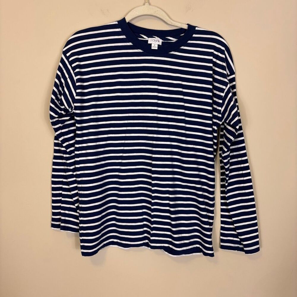 J. Crew Blue & White Striped 100% Cotton Long Sleeve Top Small